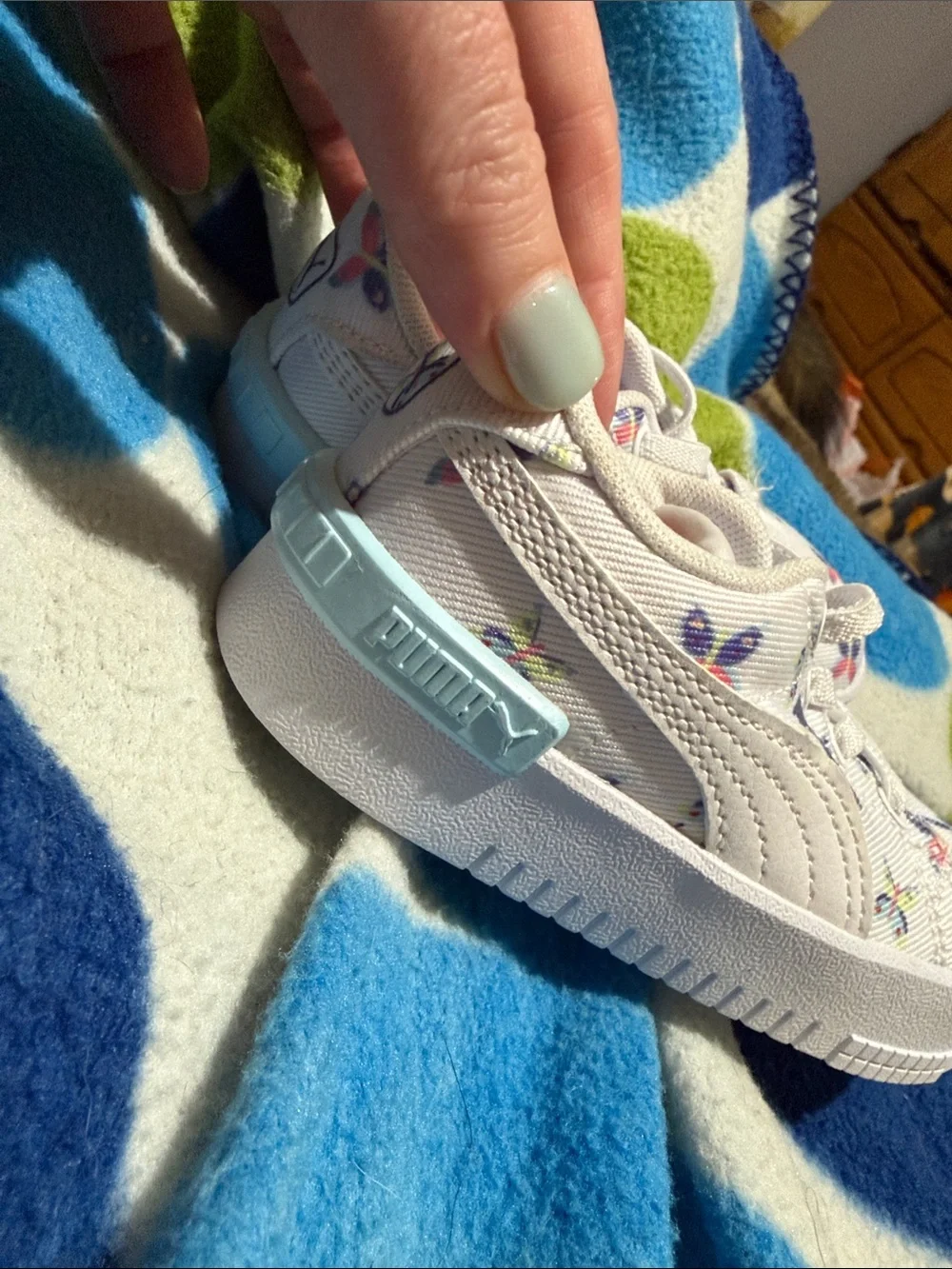 Puma White Kids Sneakers with Multicolor Butterfly Detail